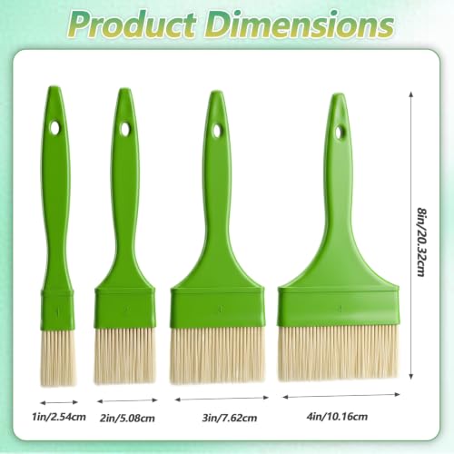 4pcs Natural Bristle Basting Brush 1/2/3/4 Inch Pastry Brush for Baking Bristle Basting Brushes for Cooking BBQ Brushes for Butter Oil Egg and Sauce Turkey Marinade with Hang Hole Design Green