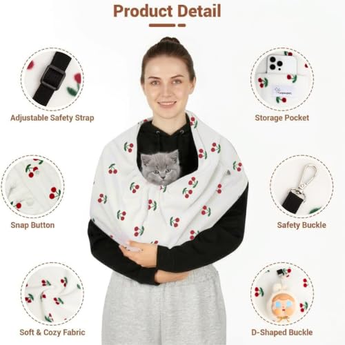 Hands-Free Cat Sling Carrier for Small Dogs & Cats, Soft Fleece | Wide Shoulder Strap for Back Pain Relief, 3-14 lbs Small Animals, Cozy Indoor/Outdoor (Cherry) - color: Cherry