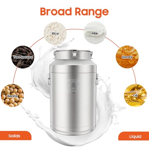 Stainless Steel Milk Barrel, 20 Gallon Milk Can Bucket | Airtight Food Storage Container Metal Water Beverage Drink Dispenser for Milk Oil Wine Soup - size: 20Gal