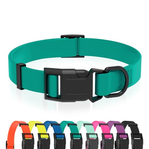 Waterproof Dog Collar, Easy to Clean Rubber Dog Collars with Quick Release Buckle Fits Small Medium or Large Dogs (Emerald Green, S < 9.5-14.1 inch) - color: Emerald Green, size: S (9.5-14.1 inch)