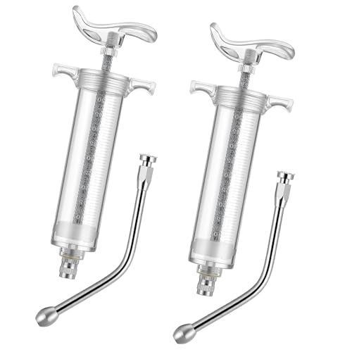 Threlaco 50ml 2 Pcs Drench Gun for Goats, Sheep & Cattle, Clear | Reusable Large Goat Drench Syringe, Adjustable Veterinary Medicine Feeding Syringe, Continuous Dosing for Livestock, Horse - color: Clear, size: 50ml