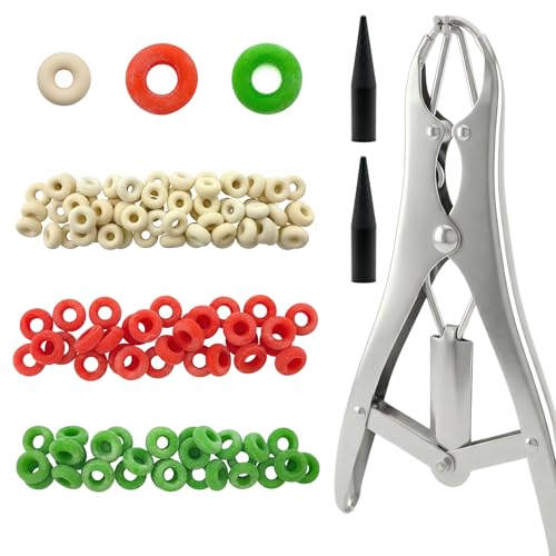 Goat Banding Kit, Livestock Castration Bander with Stainless Steel Expander Pliers, 120Pcs 2 Sizes Castrator Rings and Ring Installation Tool for Goats, Lambs, Calves, Sheep, Piglets - style: Pliers，60-S, 60-M