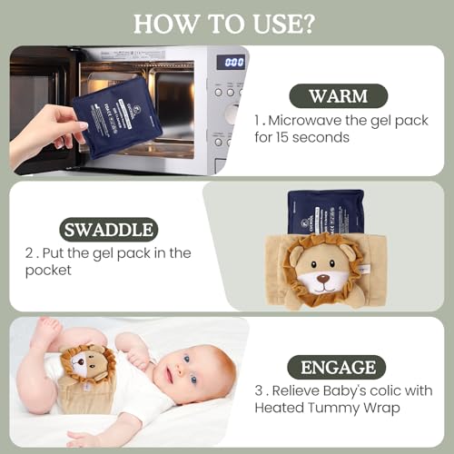Baby Colic and Gas Relief, Heated Tummy Wrap for Newborns Belly Relief by Soothing Warmth, Baby Heating Pad Swaddling Belt Relief & Soothe Gas, Colic and Upset Stomach in Babies and Toddlers (Lion) - color: Lion