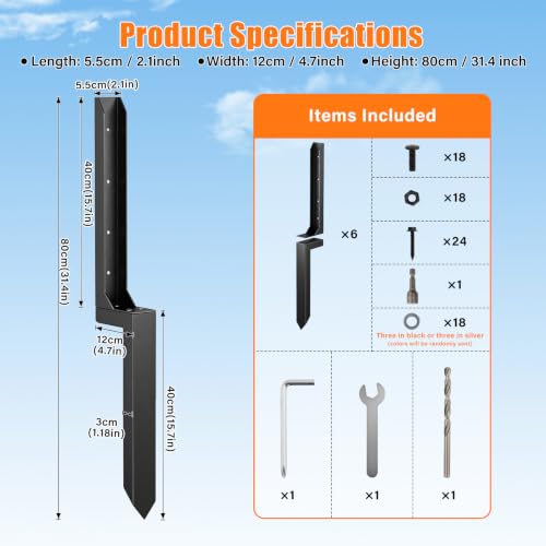 6 Pcs Fence Post Repair Kit,4×4/6x6 Fence Post Support,Heavy Duty Post Anchor Ground Spike with Double-Layer Thickened Fence Post Anchor & Stakes for Repair Tilted, Broken Wood Fence Post - size: Split