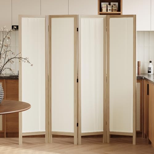 Linen Room Divider Privacy Screen, Foldable Wood Frame Partition Room Dividers with Removable Linen Fabric Curtain, Room Divider Panel, Zero Assembly for Home, Office, or Studio Natural 6 Panel - color: Natural