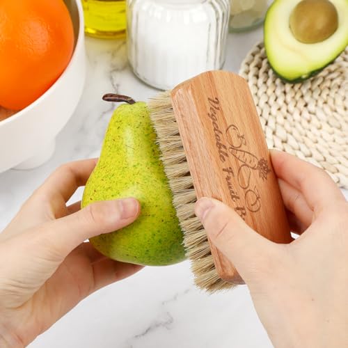 2 Pack Vegetable Scrubber, Veggie Potato Fruit Brush for Food | Firm Bristles, Wood Veggie Wash Scrubber, Carrot Cucumber Tableware Cleaning, Kitchens Camping Brush Tool - color: Beige