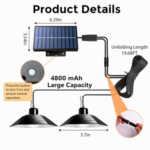 4800mAh Solar Chicken Coop Light with Timer, 3/5/8H Remote | Chicken Coop Accessories, Dual Lamps 58 LED, 3 Brightness Levels, 19.6ft Cords, IP54 Waterproof Light for Sheds Barns Farm