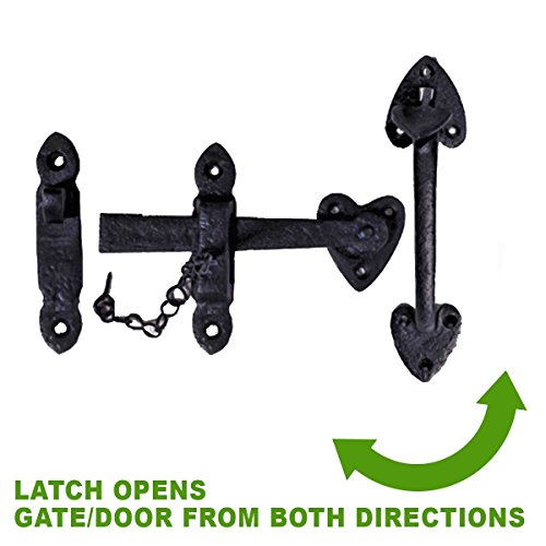 Renovators Supply Bathroom Door Lock Latch 8 in. Black Iron Lock Heart Thumb Gate Latch with Mounting Hardware - color: Black 6.75", size: Pack of 1