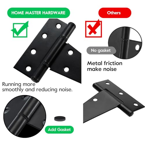 HOME MASTER HARDWARE 6" Heavy Duty Gate Hinges, 4 Pack T Strap Hinges | Stainless Steel T Hinges for Wooden Fences, Shed, Barns, Rotate 270 Degrees, 48LBS Capacity, Included Screws, Black Finish - color: Black, size: 6" - 4pack