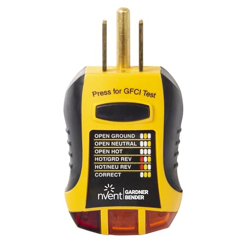 Sperry Instruments GFI6302 GFCI Outlet / Receptacle Tester, Standard 120V AC Outlets, 7 Visual Indication / Wiring Legend, Home & Professional Use, Yellow & Black | 120V AC 3-Wire Plug-In Electrical Tester w/ 3 LED Lights Showing 7 Wiring Conditions (Form