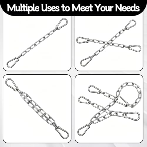 6 Pack 304 Stainless Steel Chain with 12 M4 Carabiners, 4mm x 1m (3.28ft) | Hanging Plants Bird Feeders, Porch Swings Gate and Fence, Durable Silver Chain for Indoor & Outdoor Use, 4MM Metal Chain Link - size: 1m-6pcs-4mm