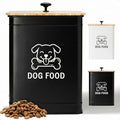 Metal Dog Food Container 5-7lb, 25 Cup w/ Airtight Bamboo Lid, Metal Handle | Pet Jar For Dogs up to 50lbs, Airtight Bamboo Lid, Sturdy Comfortable Metal Handle, Powder Coated Iron, Kibble Storage Bin - color: Black: Dog Face