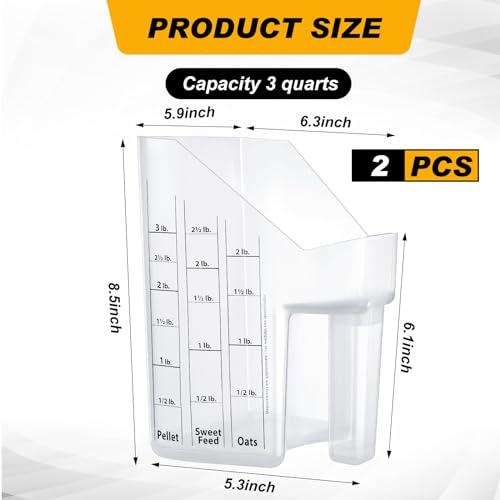 Uiifan 2 Pcs 3 Quart Horse Feed Scoop with Measurements for Farm, White | Heavy Duty Plastic Livestock Measuring Scoop, for Goat, Sheep and Cattle, Barn Feeding of Grain, Pellets, Sweet Feed & Oats - style: White