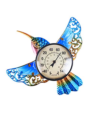 Outdoor Thermometer, Hummingbird Thermometer for Patio, Yard, Garden | Large Number Wall Mounted No Battery Needed Waterproof