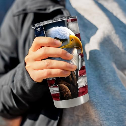 SANDJEST Eagle Tumbler 20oz Stainless Steel Insulated Coffee Travel Mug Cup American Flag Eagle Gifts for Men, Veterans on Birthday Christmas - color: Eagle