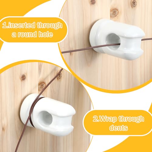Blulu 12 Pcs Electric Fence Insulators Porcelain Heavy Duty Ceramic 1.8 Inches Lag Screw White Insulator Wire Holder for Wood Post Electric Wire Fence for Agricultural Ranchers