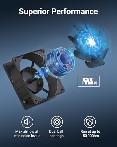 DEWENWILS 2 Pack 120V AC Fan Waterproof Exhaust Fan 120mm 18W 2850RPM 90CFM | DIY Cooling Fan for Refrigerator, Computer Case, Compressor Engine, Generator, UL Listed, Black - size: 120mm×38mm, style: 2 pack