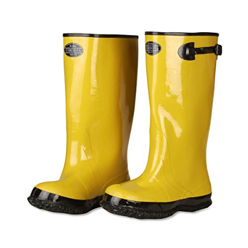 Yellow Slush Boots with Black Ribbed Sole, Cotton Lined, 17-Inch Length, Over-The-Shoe Style - size: 17
