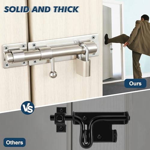 Alise 6 inch Barrel Bolt Latch,Heavy Duty Slide Lock for Barn Door | Chrome SUS304 Stainless Steel Padlock-Style Slide Bolt Latch,Security Gate Latch for Wooden Fence,Interior or Outdoor Door - color: Chrome, size: 6 Inch