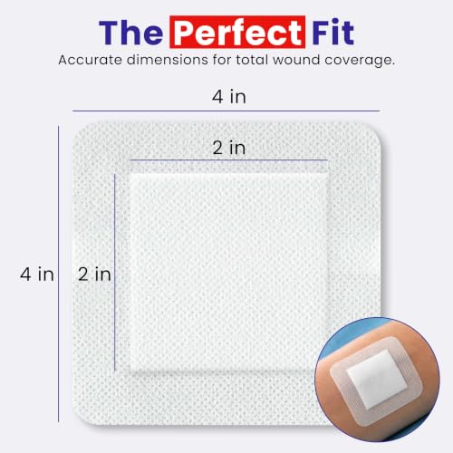 HEALQU Island Dressing - 4"x4", 30 Count - Bordered Gauze Sterile Individually Wrapped Gauze Pads, Water-Resistant, Non-Woven Backing - Soft and Breathable Wound Dressing for First Aid and Medical | Water-Resistant, Latex-Free, High Absorbent, Adhesive Bo