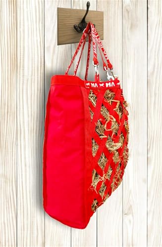 Majestic Ally Double Side Open Slow Feeder Hay Bag - Diamond Shaped Obliquely Placed Webbing (Red) - color: Red
