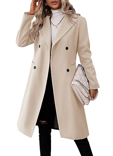 Danedvi Womens Long Double Breasted Coats Lapel Collar Pea Coat Winter Slim Fit Jackets Trench Coat Outwear - color: Beige, size: XX-Large