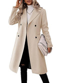 Danedvi Womens Long Double Breasted Coats Lapel Collar Pea Coat Winter Slim Fit Jackets Trench Coat Outwear - color: Beige, size: XX-Large