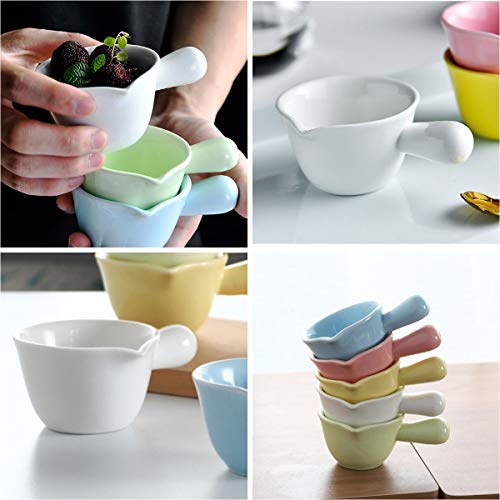 Small White Serving Bowls for Dips Set of 5 Sauce Bowls 2 OZ with Handle Ceramic Creamer Jug Mini - White - color: White