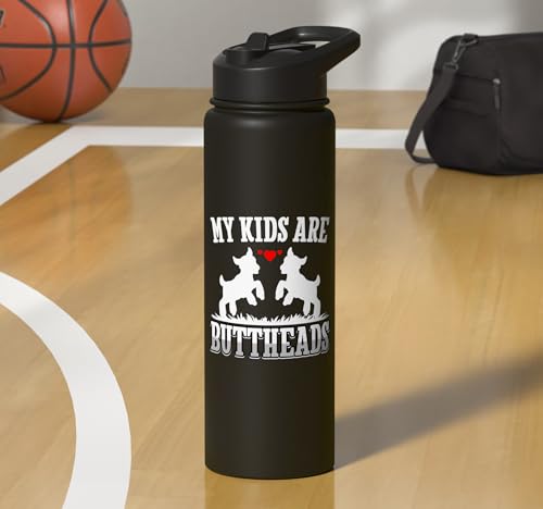My Kids Are Buttheads Funny Goat Lover Goat Mom Farmer Stainless Steel Insulated Water Bottle - color: Black