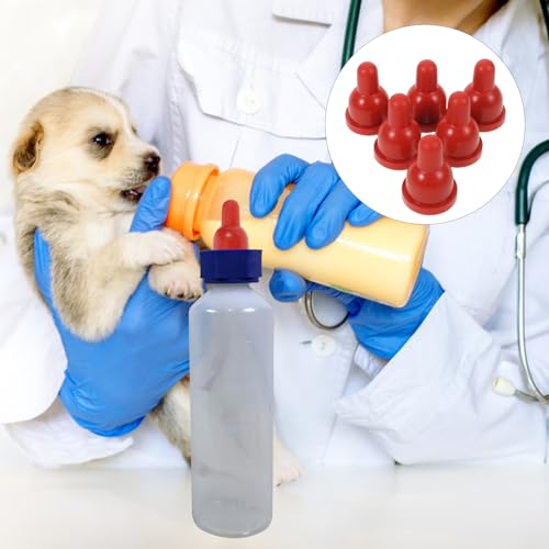 UPKOCH 6 Pcs Goat Nipples for Feeding Baby Goats, Red Rubber Lamb Nipple Milk Bottle Pacifier, Orphaned Sheep Small Animal Feed Supplies