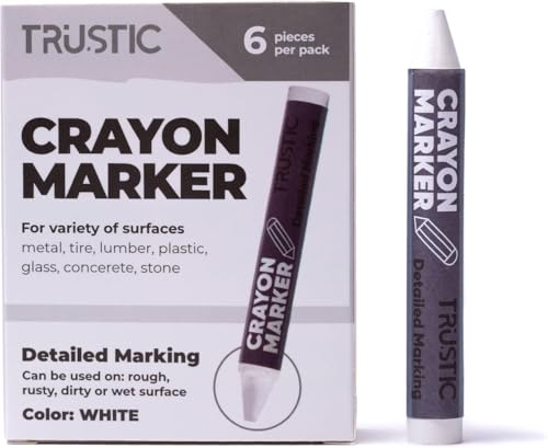 Universal Crayon Wax Marker for Industrial and Craft Detailed Marking on Lumber Metal Carton Ceramics Concrete Glass Plastic Tire, 4 x 1/2", Pack of 6 (White) - color: White