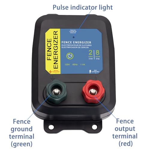 Electric Fence Energizer Plus 2 Mile/ 8 Acres Plug,Electric Fence Charger PE2，Livestock Fence Chargers for Containing Pets and Keeping Out Small Nuisance Animals 0.10 Joule - color: 0.10 Joule