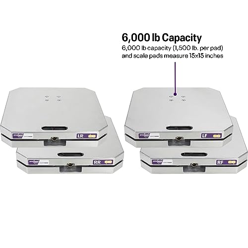 1 Weigh Electronic Racing Scale, 6,000 lb Capacity, 15x15 Pads | Shows Wheel Percentages, Cross Weight and LR Bite, Baseline Memory, Includes Cables and Storage Case