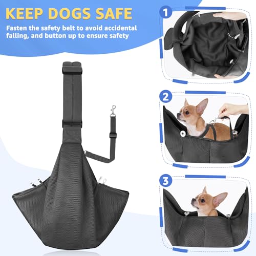 SlowTon Dog Carrier Sling - Thick Padded Shoulder Strap Adjustable, DGY S | Dog Carriers for Small Dogs, Puppy Carrier Purse for Pet Cat with Front Zipper Pocket Safety Belt Machine Washable - color: B-Dark Grey Breathable Fabric