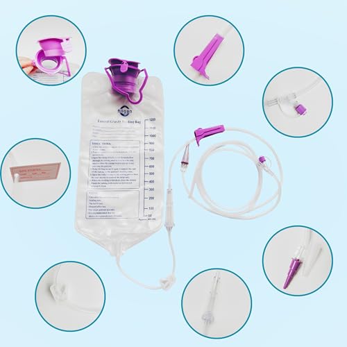 2 Pack Enteral Feeding Gravity Bag Sets, 1200ML Capacity, Large Bore with Tubing, Disposable Enteral Nutrition Bags