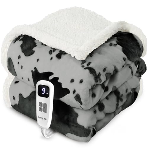 Heated Blanket Throw Blanket - Fast Heating Electric Blanket, Soft Heated Throw with 4 Time Settings,10 Heating Settings, Warm Gifts for Women Mom Grandma(50" x 60" Cow Print Grey) - color: 02 - Black Ombre-grey, size: Throw 50" x 60"