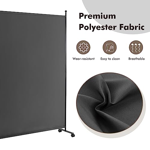 Giantex 73" x 73" Single Panel Room Divider with Wheels, Gray | Mobile Privacy Screen with Lockable Casters, Rolling Fabric Partition Wall for Home, Office, Studio - color: Grey, size: 73''W x 73''H (1 Panel)