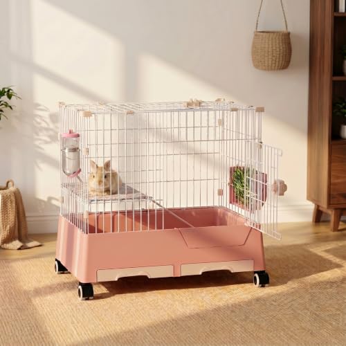STILLCOVE 2-Tier Rabbit Cage: Small Animal Pets Enclosure with Water Bottle | Hay Feeder, Liner, Dustpan & Brush Set, Guinea Pig Hamster Bunny Hutch, Small Pet Habitat for Ferret Chinchilla Rodent Indoor - size: 28.3"L x 18.5"W x 27.2"H
