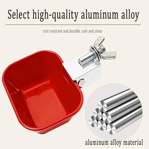 XCL Chicken Waterer Cups, Aluminum Alloy Chicken Waterer Feeder 4pcs Large, Tee Fittings Poultry Chicken Water, for Chicken, Duck, Goose, Turkey, Bunny, Bird, with Mounting Hole Opener (4, Red)