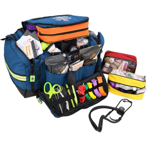 Lightning X Stocked X-Large Modular EMT Medic Trauma Bag w/Emergency Medical Fill Kit Supplies - Blue - color: Blue