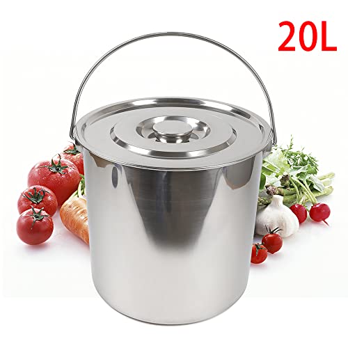 Extra Thick 304 Stainless Steel Milk Can, Milk Jug Milk Pail Anti-Leak Liquid Storage Transport Container with Sealed Lid and Carry Handle Tote Jug for ice, meat, fish, food, rice (20L/5.3Gal) - size: 20L/5.3Gal
