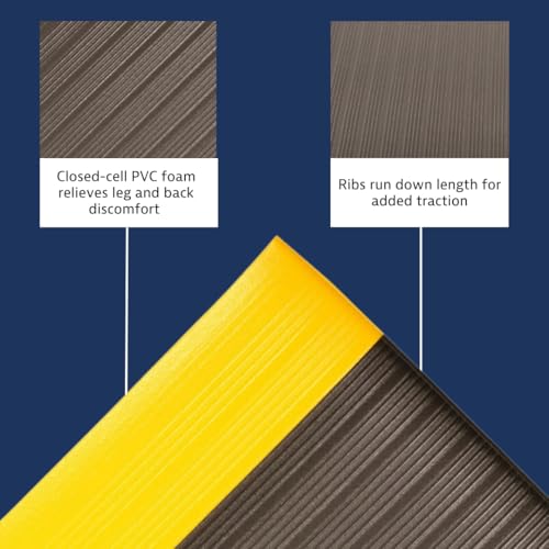 NoTrax 410 Airug® 3' x 60' x 3/8" Anti Fatigue Mat | Enhanced Slip Resistance with Beveled Edges and Ribbed Surface, Ideal for Industrial and Commercial Workplaces, - color: Black/Yellow, size: 720"L x 36"W x 0.4"Th, style: Ribbed Surface