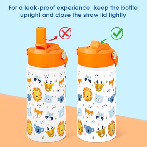 SANDJEST Kid Water Bottle 12oz with Straw Lid - 2-Pack Insulated Stainless Steel Water Bottles for Kids Girls - Travel Cup for Back to School Sports Christmas Birthday (Animals & Sea Animals) - color: Ocean Animal + Animal