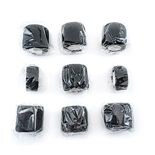 FRESINIDER 9 Rolls Self Adhesive Wrap Athletic Tape Gauze, Breathable Elastic Cohesive Bandage for Sports Injury & Pet (7 Pcs 2" x 5 Yards + 2 Pcs 1" X 5 Yards) (Black) - color: Black