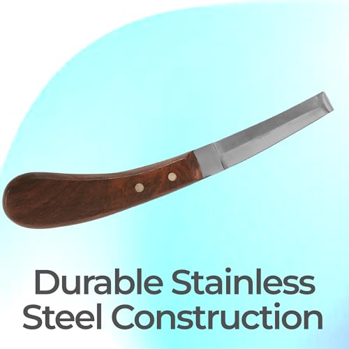 Hoof Knife Double Edged Curved Blade – Stainless Steel Curved Blade Farrier Tool with Wooden Handle, Multipurpose Hoof Trimming Knife for Livestock, 3-Inch Blade, 8.5-Inch Overall - style: Double Edge - RH