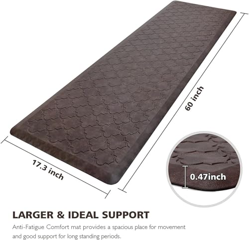 WISELIFE Kitchen Mat Cushioned Anti Fatigue Floor Mat,17.3"x60", Thick Non Slip Waterproof Kitchen Rugs and Mats, Standing Mat for Floor,Home,Office,Desk,Sink, Brown | Thick Non Slip Water Resistant Kitchen Rugs and Mats, Heavy Duty Foam Standing Mat for