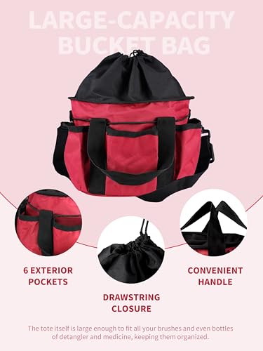 Harrison Howard Horse Grooming Kit 9 Piece with Tote Bag, Non-Slip Horse Brush Set for Shedding, Bathing, Hoof Care, Mane & Tail Grooming, Equine Grooming Supplies Red - color: Red