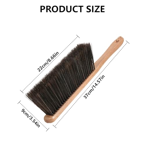 Woooden Dust Brush, Hand Broom Bench Brush, with Long Wood Handle Whisk Broom Soft Bristle Brush for Car Fireplace Clothes Counter Sofa Bed Household Cleaning, 2 Pieces