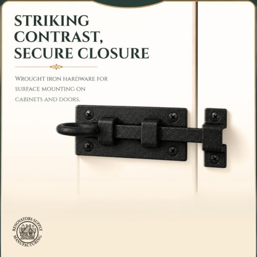 Renovators Supply Manufacturing Door Lock Latch 3.8 in. Black Wrought Iron Pig Tail Tip Styled Slide Bolt Latch with Mounting Hardware - size: Pack of 1, style: 3.88 inch - Curled Tail