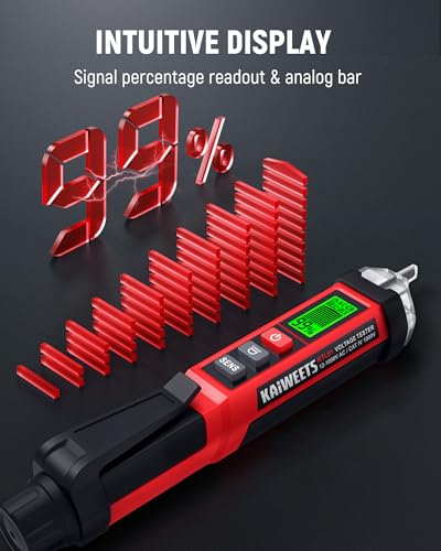 KAIWEETS Non Contact Voltage Tester, CAT IV 1000V Dual Range AC 12V/70V-1000V Electrical Tester Pen with LCD Display, Live Wire Detector, Breakpoint Finder for Outlet Testing, Circuit Troubleshooting